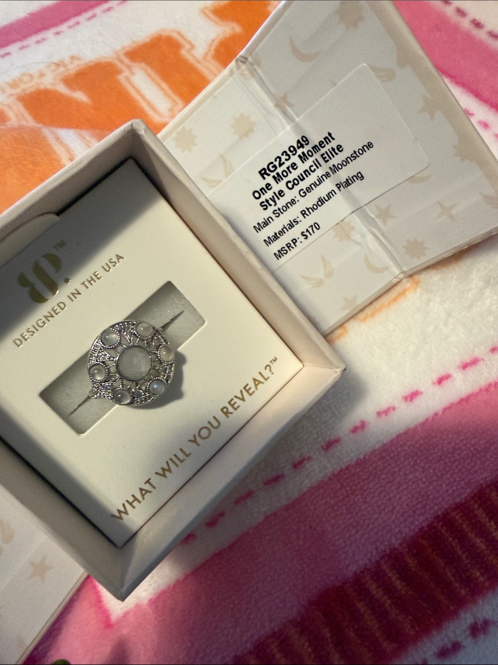 One More Moment Moonstone Rhodium-Plated Ring - White